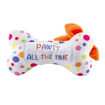 Haute Diggity Dog Happy Birthday Bone, Plush Designer Dog Toys with Interactive Squeaker, Stimulatin...