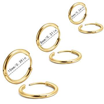 Elegant 6Pcs Gold Huggie Hoop Earrings Set - Hypoallergenic and Stylish