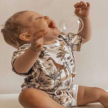 Toddler Baby Boys Summer Clothing Sets Forest Animal Print Romper Short Sleeve Bodysuit Tops and Shorts 2PCS Outfit (White, 18-24M)