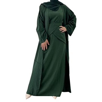 Women's Muslim Abaya Dress Set - Elegant 3 Pieces for Modern Modesty