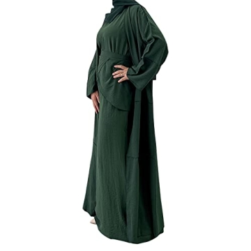 Elegant Women's Muslim Abaya Dress Three Piece Set