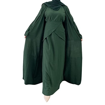 Elegant Women's Muslim Abaya Dress Three Piece Set