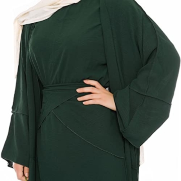 Elegant Women's Muslim Abaya Dress Three Piece Set