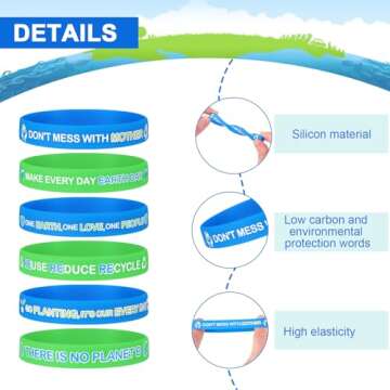Motionchic 60 Pcs Earth Day Rubber Bracelets for Everyone