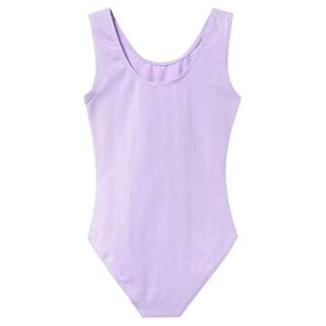 MdnMd Tank Mesh Cross Front Gymnastic Ballet Dance Leotard for Girls Children (Purple, Age 8-10)