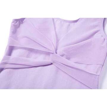 MdnMd Tank Mesh Cross Front Gymnastic Ballet Dance Leotard for Girls Children (Purple, Age 8-10)