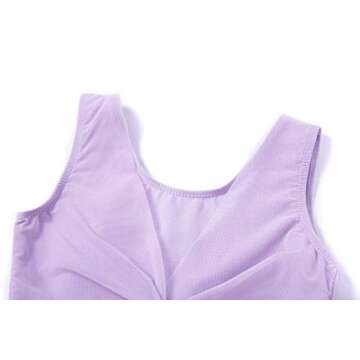 MdnMd Tank Mesh Cross Front Gymnastic Ballet Dance Leotard for Girls Children (Purple, Age 8-10)