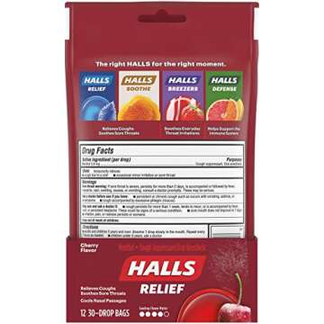 HALLS Relief Cherry Flavor Cough Drops, 30 Count (Pack of 12)