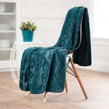 Chanasya Premium Cable Knit Embossed Faux Fur Throw Blanket - Reverse Mink Modern, Comteporary, Elegant, Super Soft, Warm & Cozy for Bed, Couch, Living Room & Bedroom Home Décor (50x65 Inches) Teal