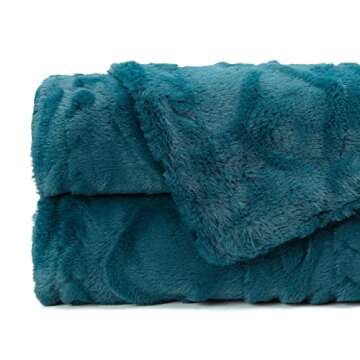 Chanasya Premium Cable Knit Embossed Faux Fur Throw Blanket - Reverse Mink Modern, Comteporary, Elegant, Super Soft, Warm & Cozy for Bed, Couch, Living Room & Bedroom Home Décor (50x65 Inches) Teal