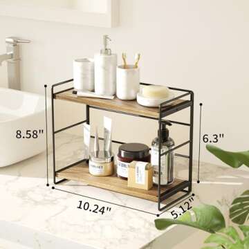 SRIWATANA Bathroom Countertop Organizer Set of 2, Kitchen Counter Shelf Spice Rack Sink Countertop Storage Desktop Large Wood Shelf - Carbonized Black