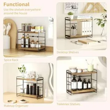 SRIWATANA Bathroom Countertop Organizer Set of 2, Kitchen Counter Shelf Spice Rack Sink Countertop Storage Desktop Large Wood Shelf - Carbonized Black