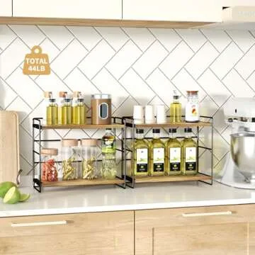 SRIWATANA Bathroom Countertop Organizer Set of 2, Kitchen Counter Shelf Spice Rack Sink Countertop Storage Desktop Large Wood Shelf - Carbonized Black