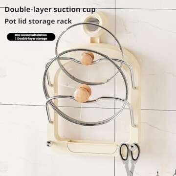 BGGV 2024 New Practical Pot Lid Holder, Pot Lids Organizer Rack Suction Cup Wall Mounted Pan Lids an...