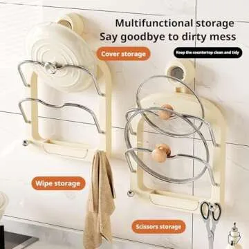 BGGV 2024 New Practical Pot Lid Holder, Pot Lids Organizer Rack Suction Cup Wall Mounted Pan Lids and Bakeware Organizer Rack Holder, Pot Lid Holder Organizer Kitchen Countertop Storage Rack (white)
