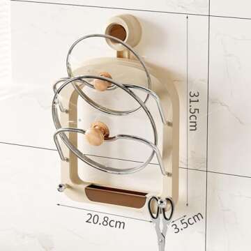 BGGV 2024 New Practical Pot Lid Holder, Pot Lids Organizer Rack Suction Cup Wall Mounted Pan Lids and Bakeware Organizer Rack Holder, Pot Lid Holder Organizer Kitchen Countertop Storage Rack (white)