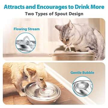 ORSDA Cat Water Fountain Stainless Steel, 2L Pet Fountain for Cats Inside, Dog Water Dispenser, Automatic Cat Drinking Fountains with 6 Replacement Filters for Cats, Small Dogs