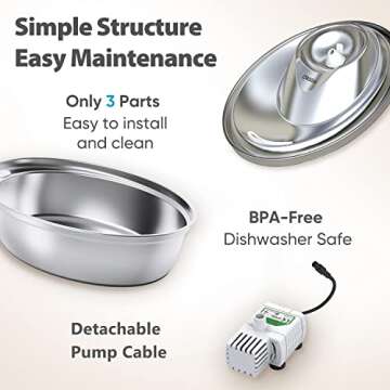 ORSDA Cat Water Fountain Stainless Steel, 2L Pet Fountain for Cats Inside, Dog Water Dispenser, Automatic Cat Drinking Fountains with 6 Replacement Filters for Cats, Small Dogs