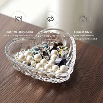 H&D HYALINE & DORA 5.1'' Crystal Jewelry Tray for Women, Heart Shaped Jewelry Plate Ring Dish, Clear...