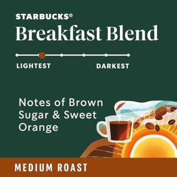 Starbucks K-Cup Coffee Pods, Medium Roast Coffee, Breakfast Blend, 100% Arabica, 1 box (10 pods)