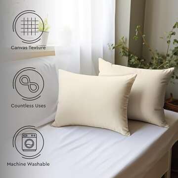 Cotton Canvas Throw Pillow Covers by Encasa Pack of 2 Natural 12"x20" No Insert with Hidden Zipper | Decorative Cushion Covers for Fall, Halloween, Thanksgiving, Christmas