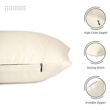 Cotton Canvas Throw Pillow Covers by Encasa Pack of 2 Natural 12"x20" No Insert with Hidden Zipper | Decorative Cushion Covers for Fall, Halloween, Thanksgiving, Christmas