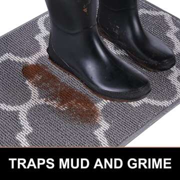 Kitinjoy Durable Indoor Door Mat, 20"x32" Non Slip Absorbent Entryway Rug, Resist Dirt Floor Mat Entrance Rug, Machine Washable Low-Profile Inside Floor Door Mat Door Rug for Entryway, Grey Trellis