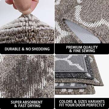 Kitinjoy Durable Indoor Door Mat, 20"x32" Non Slip Absorbent Entryway Rug, Resist Dirt Floor Mat Entrance Rug, Machine Washable Low-Profile Inside Floor Door Mat Door Rug for Entryway, Grey Trellis