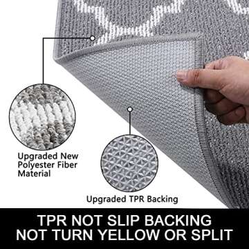 Kitinjoy Durable Indoor Door Mat, 20"x32" Non Slip Absorbent Entryway Rug, Resist Dirt Floor Mat Entrance Rug, Machine Washable Low-Profile Inside Floor Door Mat Door Rug for Entryway, Grey Trellis