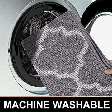 Kitinjoy Durable Indoor Door Mat, 20"x32" Non Slip Absorbent Entryway Rug, Resist Dirt Floor Mat Entrance Rug, Machine Washable Low-Profile Inside Floor Door Mat Door Rug for Entryway, Grey Trellis