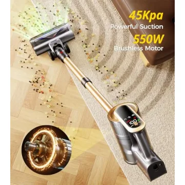 Rendow Cordless Vacuum Cleaner, 550W 45Kpa 65Mins Runtime with Self-Standing Design, Perfect for Hom...