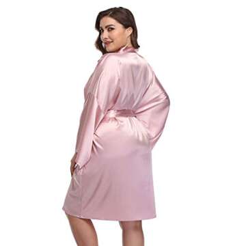 Women's Plus Size Satin Robes Short Silky Bathrobes Bridesmaid Party Dressing Gown,Pink,2X