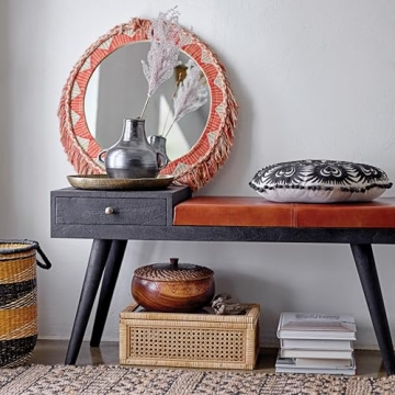 Creative Co-Op Modern Decorative Rectangle Woven Rattan and Wood Display Boxes with Glass Top, Set of 2 Sizes, Natural Finish