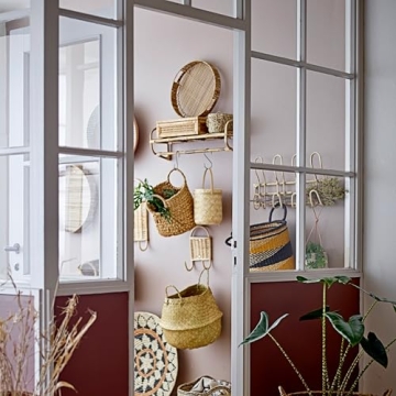 Creative Co-Op Modern Decorative Rectangle Woven Rattan and Wood Display Boxes with Glass Top, Set of 2 Sizes, Natural Finish