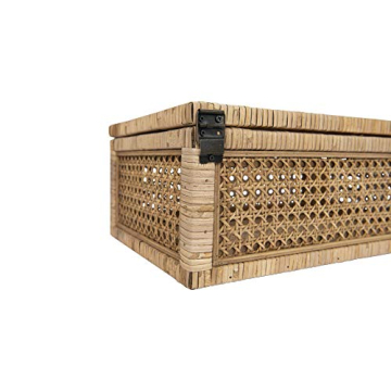 Creative Co-Op Modern Decorative Rectangle Woven Rattan and Wood Display Boxes with Glass Top, Set of 2 Sizes, Natural Finish
