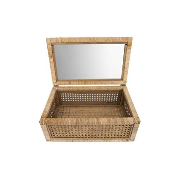 Creative Co-Op Modern Decorative Rectangle Woven Rattan and Wood Display Boxes with Glass Top, Set of 2 Sizes, Natural Finish