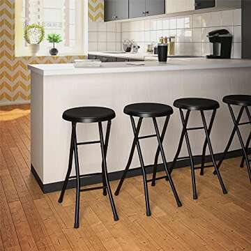 COSCO 24" Vinyl Padded Folding Stool, Multipurpose, Great for Small Spaces, Double Braced, Black, 4-...