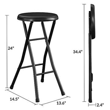 COSCO 24" Vinyl Padded Folding Stool, Multipurpose, Great for Small Spaces, Double Braced, Black, 4-Pack