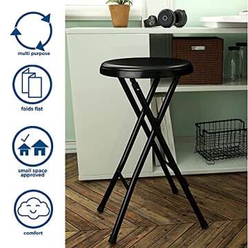 COSCO 24" Vinyl Padded Folding Stool, Multipurpose, Great for Small Spaces, Double Braced, Black, 4-Pack