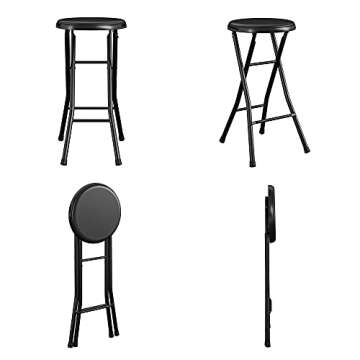 COSCO 24" Vinyl Padded Folding Stool, Multipurpose, Great for Small Spaces, Double Braced, Black, 4-Pack