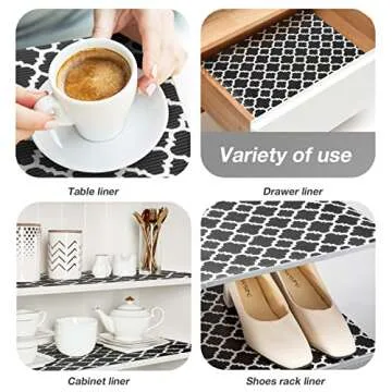 Glotoch Shelf Liners for Kitchen Cabinets 12” x 20 ft, Non Slip Drawer Liner, Waterproof Cabinet Liner for Wire/Pantry/Closet/Dresser-Non Adhesive, Heavy Duty, Quatrefoil, Black&White