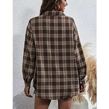 Zontroldy Brown Plaid Flannel Shirt Women Oversized Long Sleeve Button Down Buffalo Plaid Shirt Blouse Tops (0228-Coffee-M)
