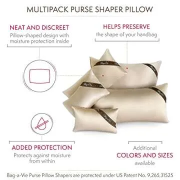 Bag-a-Vie Purse Pillow Shaper Insert - Luxury Purse and Handbag Shapers [5-Pack] Champagne