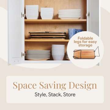 Homesphere 3 Tiered Tray Stand - Acacia Wood 3 Tier Serving Tray, Cupcake, Cake, Charcuterie Boards & Food Stand, Dessert Table Display Set, Wooden Party Serving Platters with Foldable Metal Supports