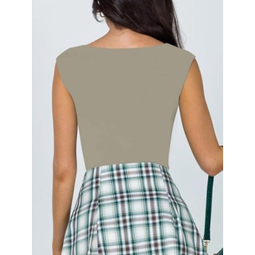 REORIA Trendy Sexy V Neck Sleeveless Bodysuit for Women