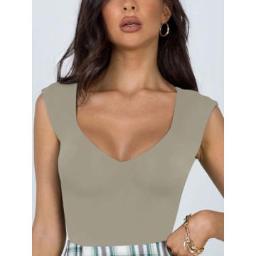 REORIA Trendy Sexy V Neck Sleeveless Bodysuit for Women