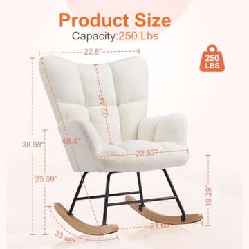 Sweetcrispy Rocking Chair Nursery, Teddy Upholstered Glider Rocker with High Backrest, Reading Chair...
