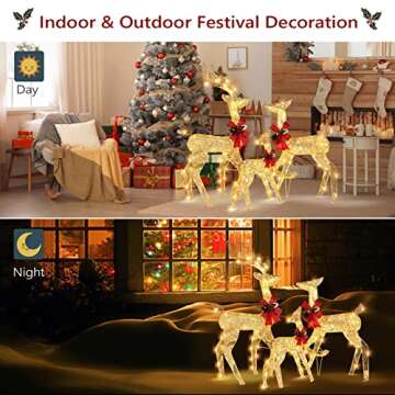 3 Pieces Reindeer Christmas Decor Outdoor, Lighted Reindeer Christmas Outdoor Yard Decorations, Outs...