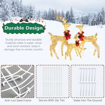 3 Pieces Reindeer Christmas Decor Outdoor, Lighted Reindeer Christmas Outdoor Yard Decorations, Outside Light Up Deer Family Set with 270 Lights and Stakes for Indoor and Outdoor