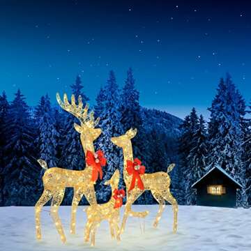 3 Pieces Reindeer Christmas Decor Outdoor, Lighted Reindeer Christmas Outdoor Yard Decorations, Outside Light Up Deer Family Set with 270 Lights and Stakes for Indoor and Outdoor
